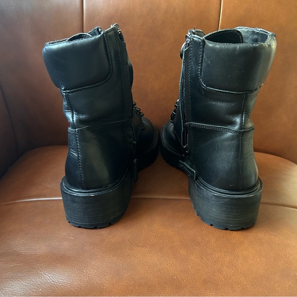 Zara Genuine Leather Chain Combat Moto Boots Black Size 39 // US 8 - Picture 6 of 8